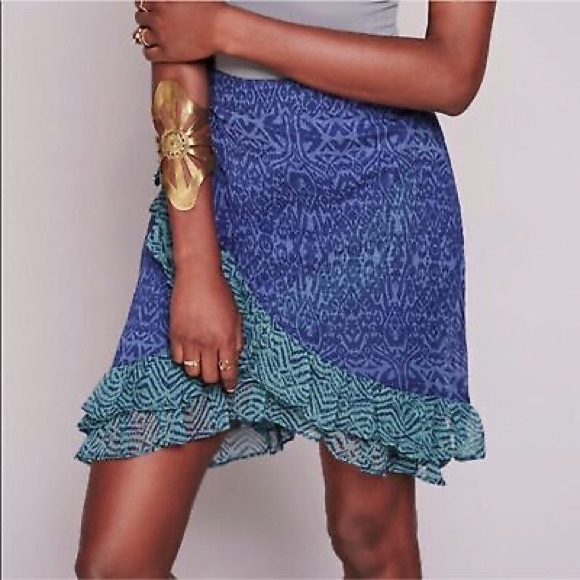 Free people Blue Boho Ruffle Flare Mini skirt Size 2 - Picture 1 of 8